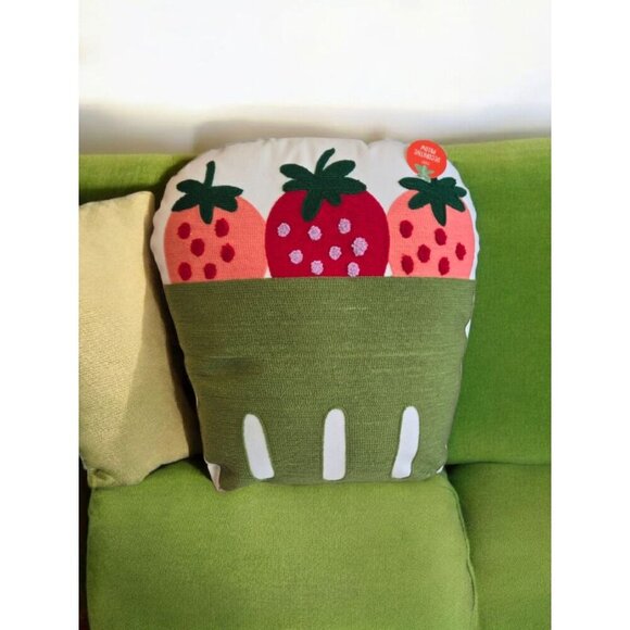 COPY - Vintage Red / Green Summer Strawberries In Basket Throw Decorative Pillow - Picture 1 of 2